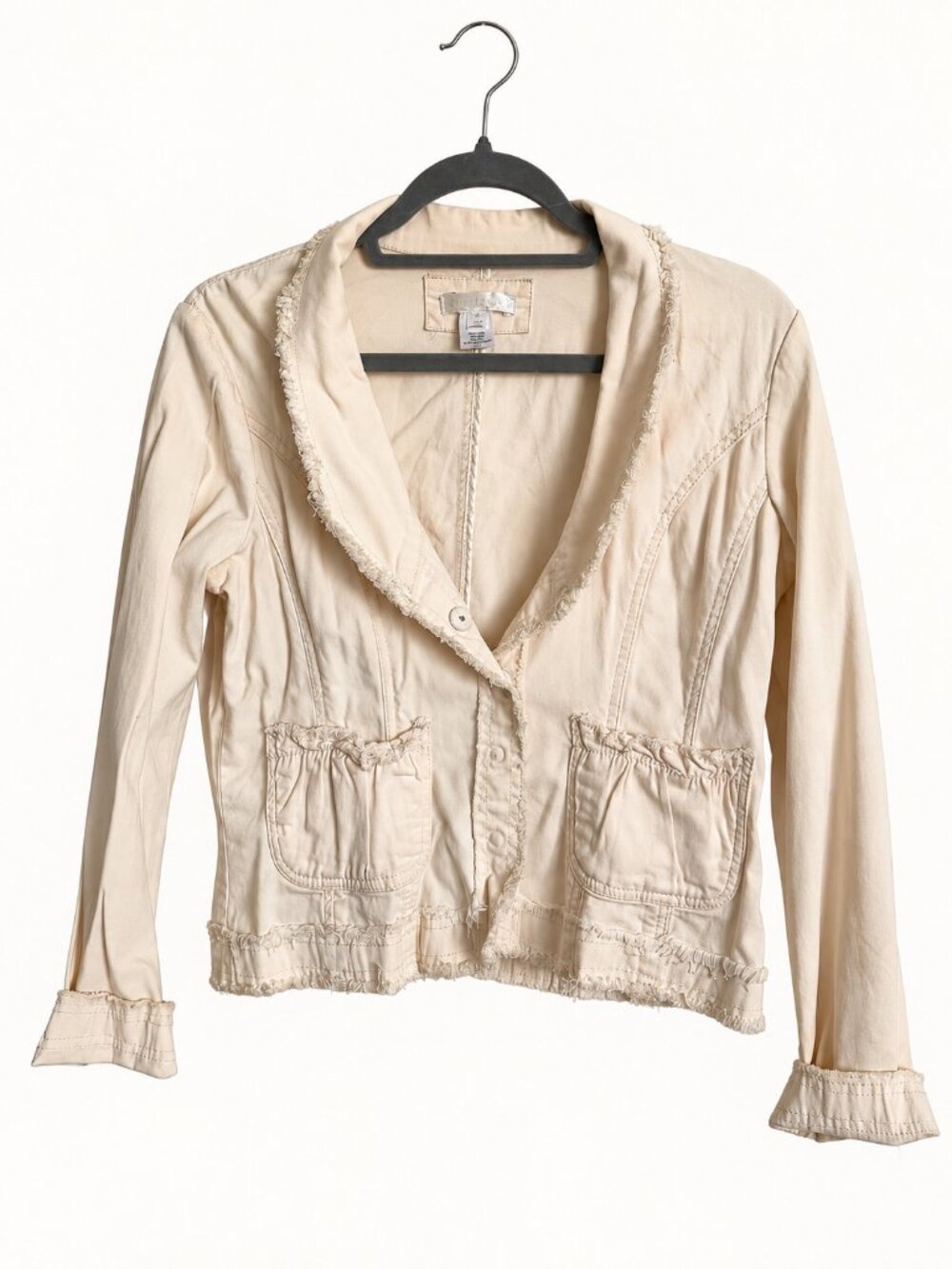 White House Black Market Ivory Fringed Cropped Jacket 10
